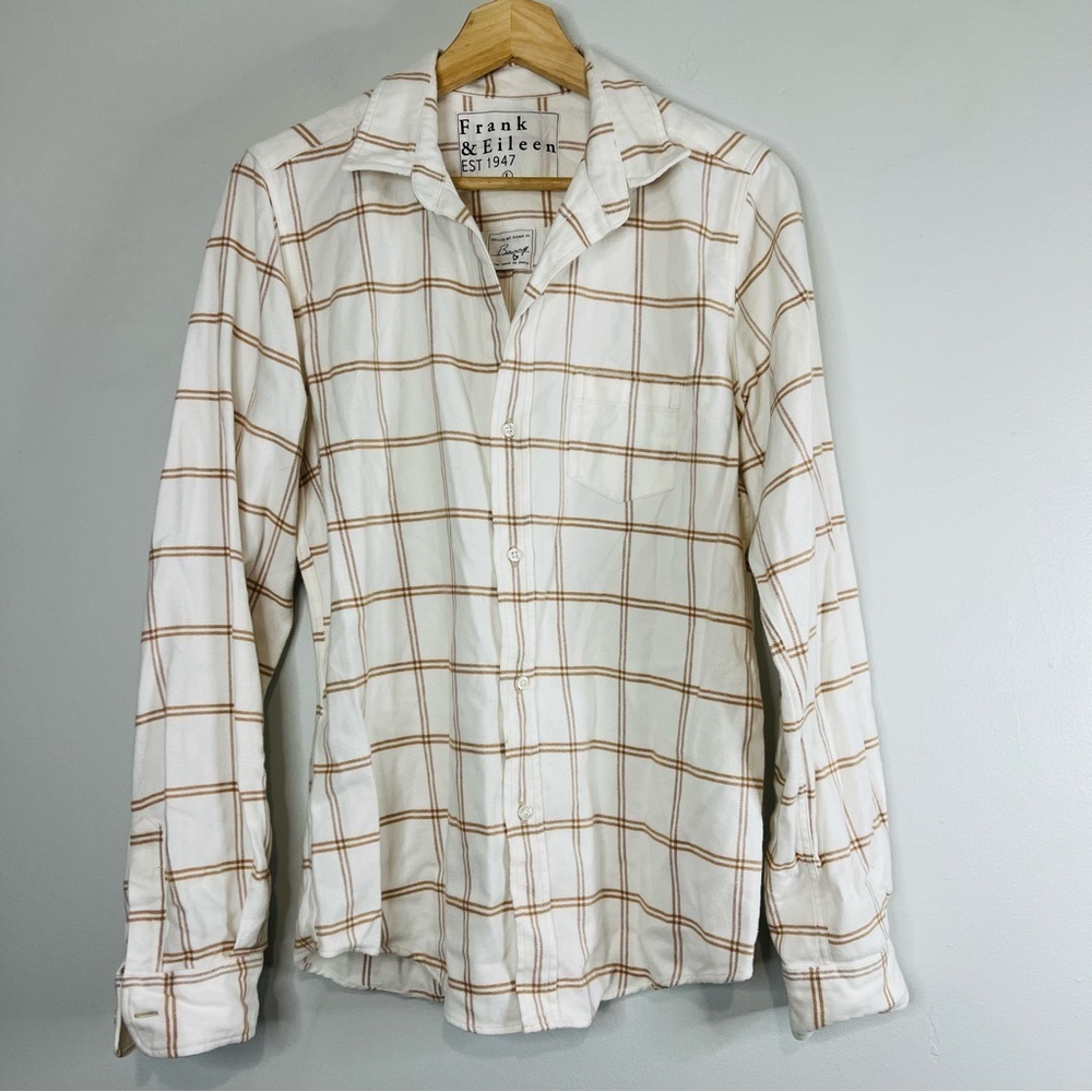 Frank & Eileen Barry woven button up camel windowpane size large - Picture 3 of 11